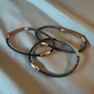 Chic Black Leather braided motivational bracelets w/ magnetic closure